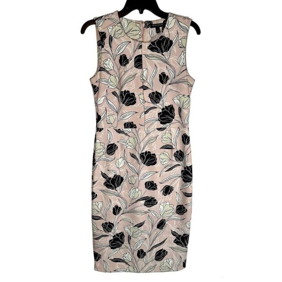 Banana Republic Light Pink Black White Floral Sleeveless Sheath Dress knee - Picture 1 of 9